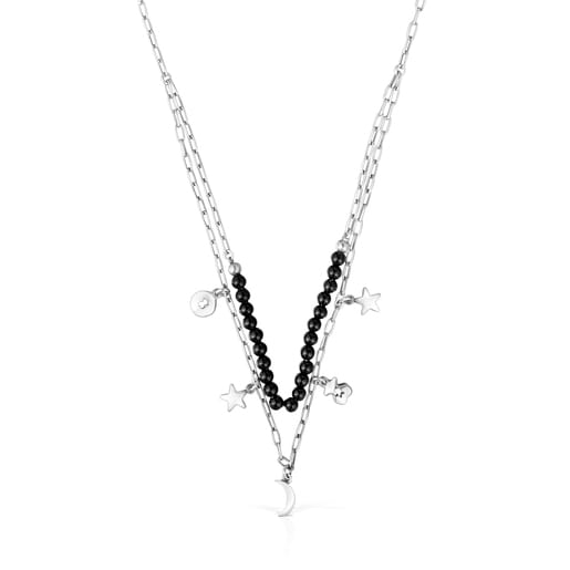 Silver Magic Nature double Necklace with onyx | 