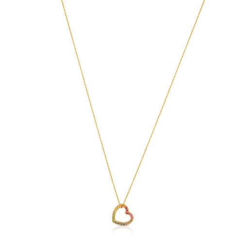 Tous motif little Heart Gold Icon with multicolor Gemstones Necklace