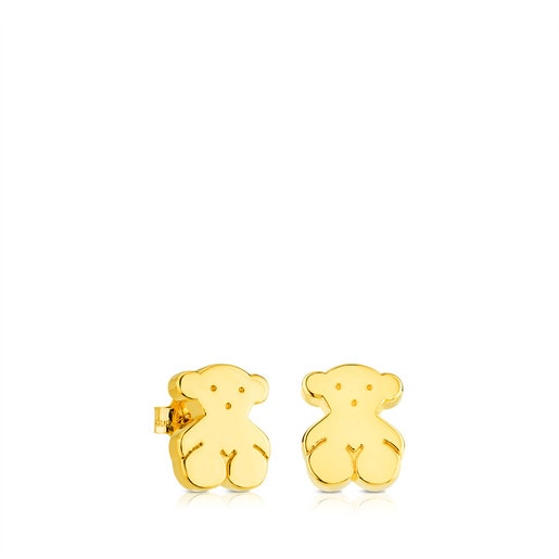 Gold Sweet Dolls Earrings. Medium Bear motif. Push back. | 