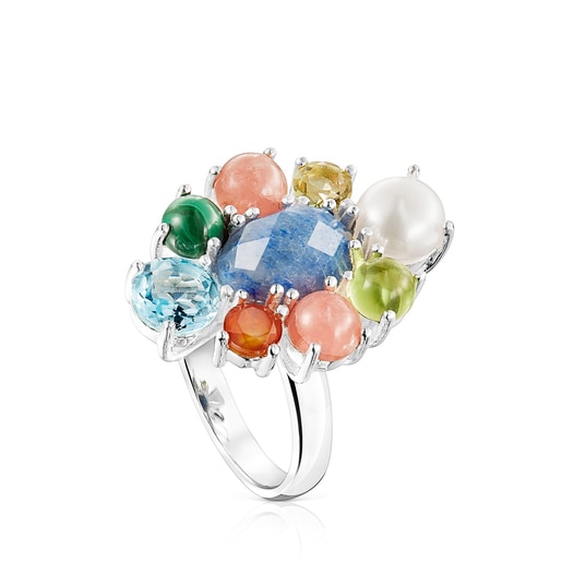 Silver Fragile Nature rosette Ring with Gemstones | 