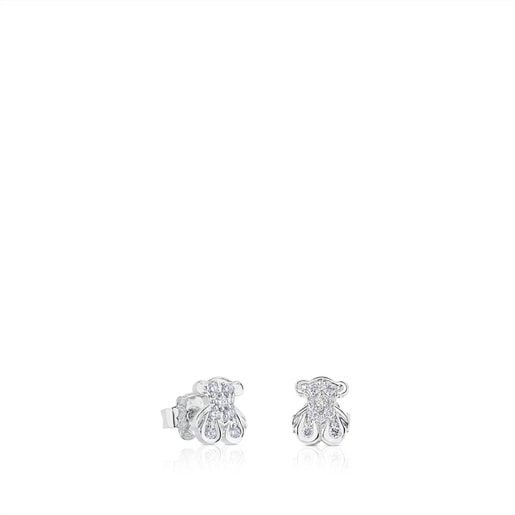Tous Perfume White Gold motif Bear Earrings with TOUS Diamonds
