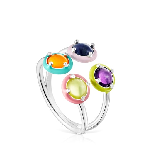 Tous TOUS Colors Vibrant four Silver Ring and enamel with gemstones