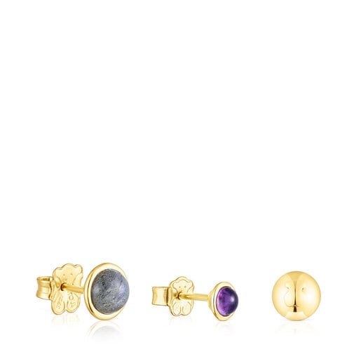 Set of three silver vermeil Plump Earrings with gemstones | 