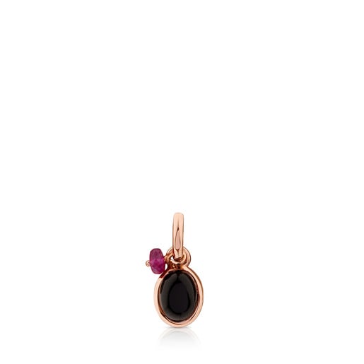 Tous Tiny and with Onyx Rose Ruby Pendant Silver Vermeil