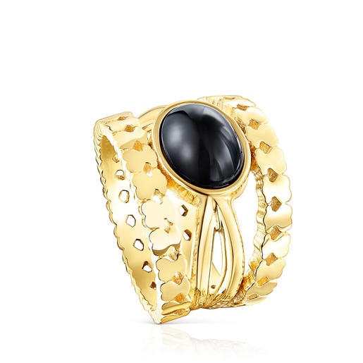 Tous Onyx Vermeil Ring with Straight Silver
