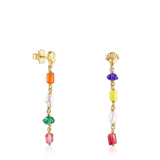 Tous Perfume Long silver multicolored Earrings Oceaan glass with vermeil