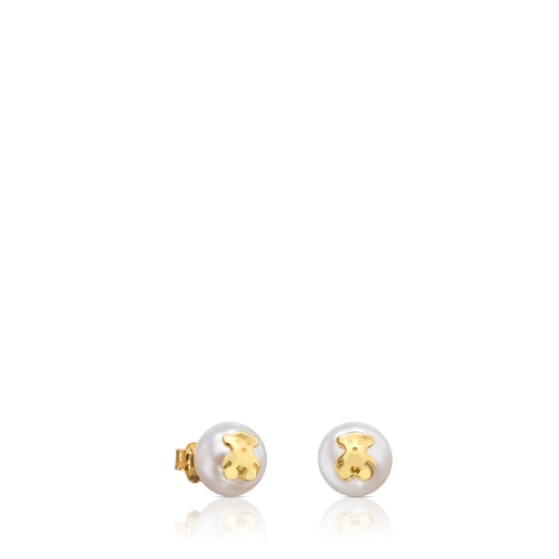 Tous Gold Bear Earrings with TOUS Pearls