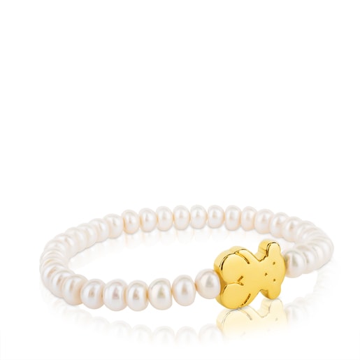Tous Bolsas Gold Sweet Dolls Bracelet with motif and pearls big Bear