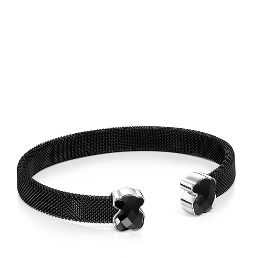 Tous Bolsas Black IP Mesh Bracelet Onyx Steel Color with
