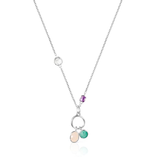 Silver and Gemstones Cool Color Necklace | 