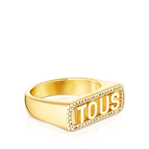 Anillos Tous Silver vermeil Signet with Logo ring diamonds