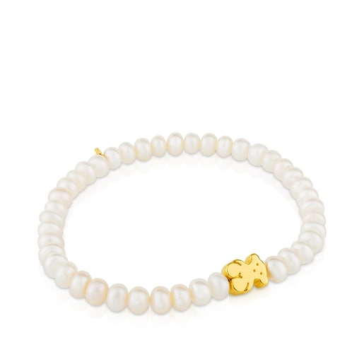 Tous Bolsas Gold Sweet Dolls Bracelet with pearls and Bear motif