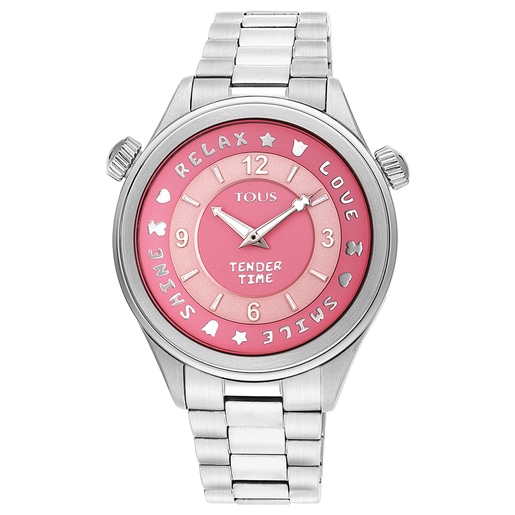 Stainless steel Tender Time Watch with pink dial | 