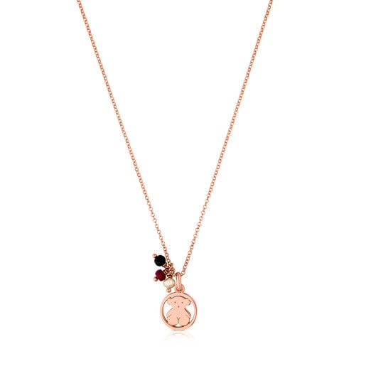 Tous Necklace Pearl Rose Onyx, Vermeil Camille and Ruby with Silver
