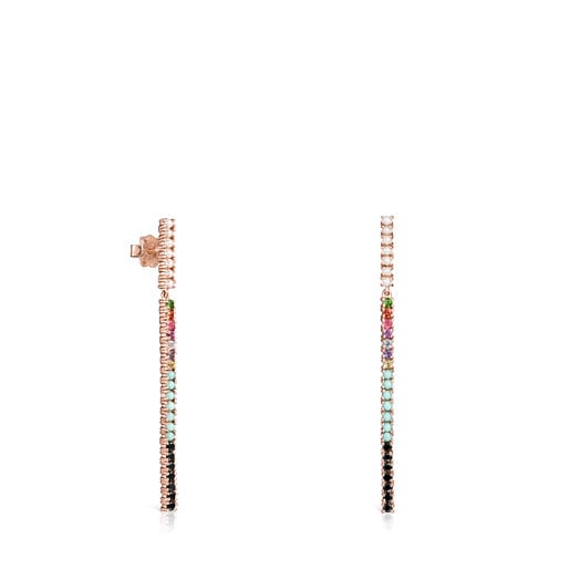 Tous bar Rose Straight Earrings in Vermeil with long Silver Gemstones