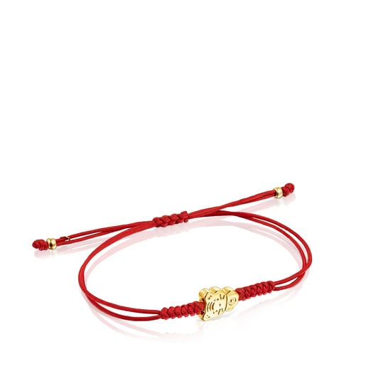 Chinese Horoscope Tiger Bracelet in Gold and Red Cord