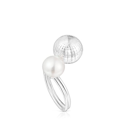 Anillos Tous Silver St. Tropez Disco bear pearl ring cultured Open ball with