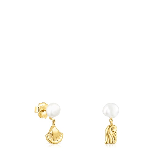 Tous Earrings Gold Oceaan pearls with shell-anemone