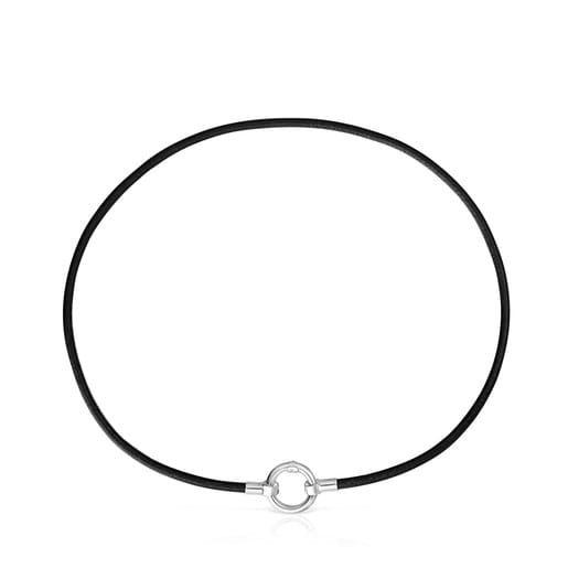 Tous Pulseras TOUS Hold Necklace in Silver and black Leather