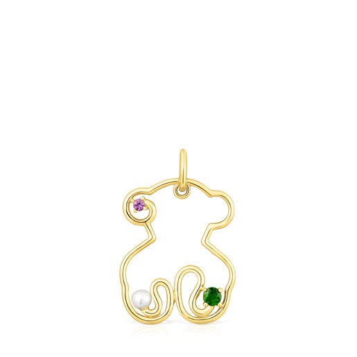 Tous Pulseras Gold Tsuri Bear gemstones with pearl a cultured pendant and