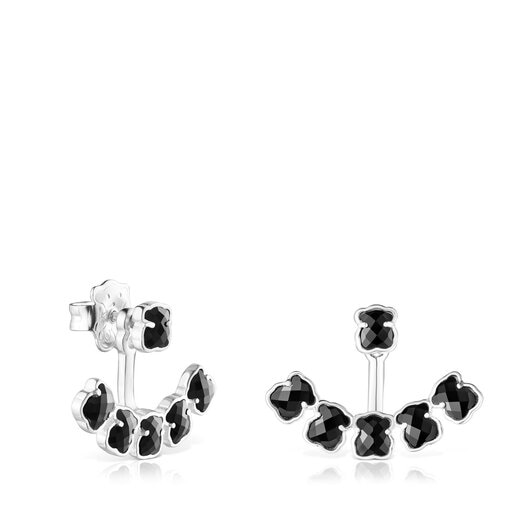 Tous Perfume Short Mini Onix Earrings in Silver with six Onyx bears