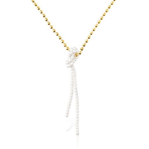 Tous Gloss Silver Necklace with pearls cultured vermeil
