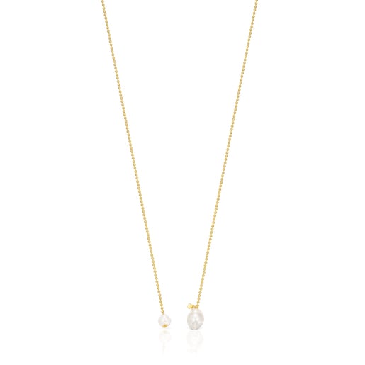 Tous Vermeil Pearls Silver Gloss open Necklace with