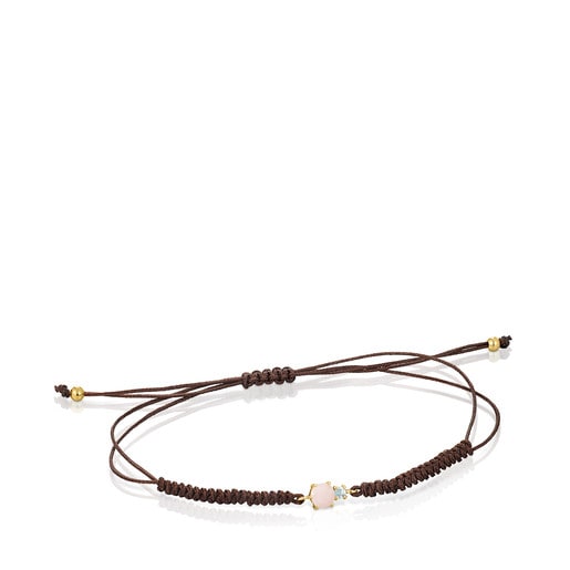 Mini Ivette Bracelet in Gold with Opal, Topaz and Brown Cord | 