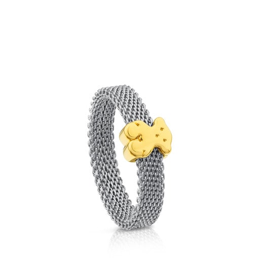 Gold and Steel Icon Mesh Ring