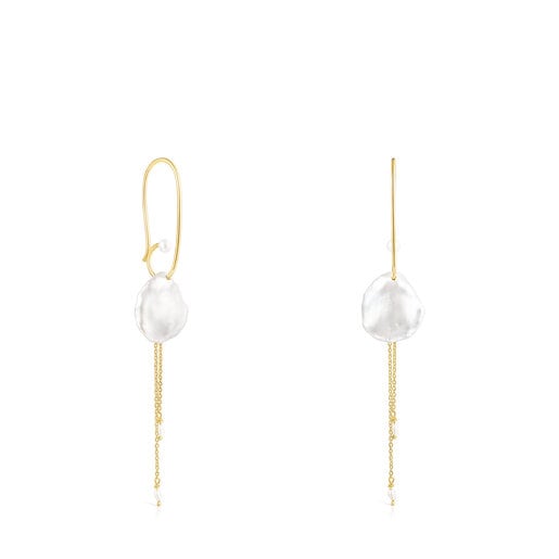 Tous Perfume Long Silver petal Pearls with Nenufar Vermeil Earrings