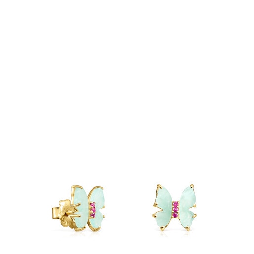 Tous Vita Amazonite butterfly Earrings with Gold and Ruby