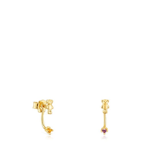 Gold TOUS Teddy Bear Earrings with gemstones | 
