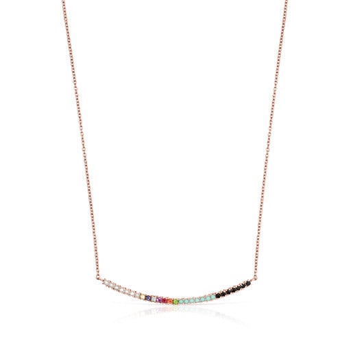 Tous Pulseras Straight Necklace with in Gemstones Silver Rose Vermeil