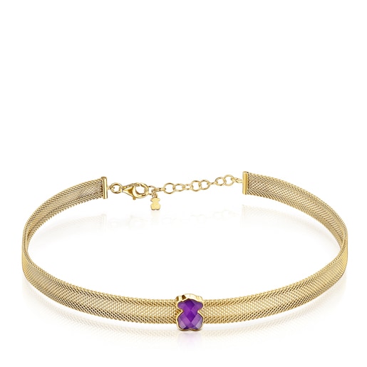 Tous Pulseras Gold-colored IP Steel Mesh Color Necklace with Amethyst