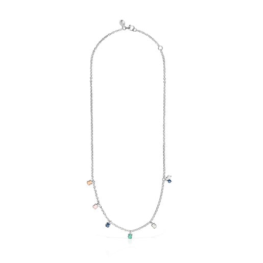 Bolsas Tous Mini Color Necklace in Silver Pearl and with Gemstones
