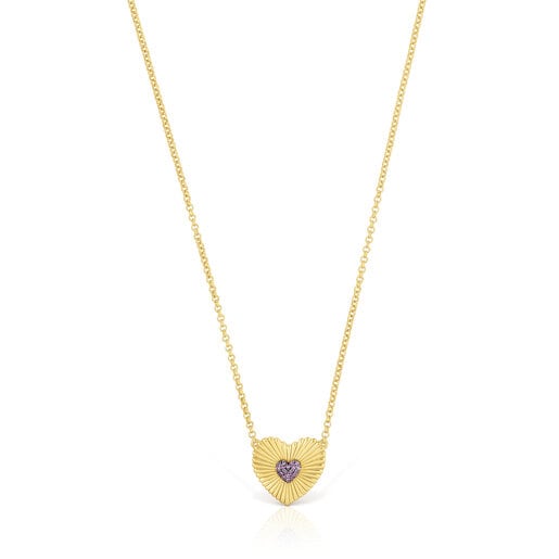 Tous Motif rhodolite Silver Iris heart vermeil with Necklace