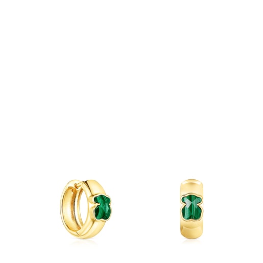 Tous Perfume Small Silver Vermeil and Color Earrings Malachite Icon