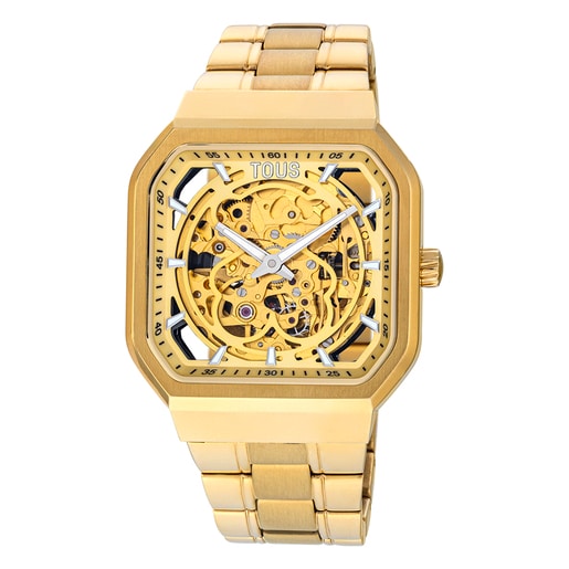 Tous gold steel D-Bear IP Analogue strap with watch colored
