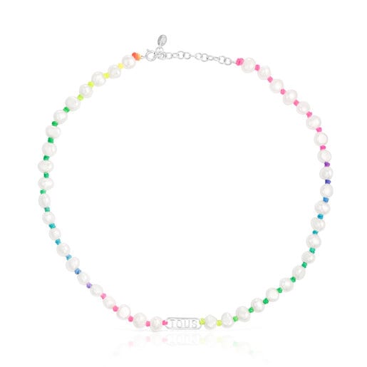 Tous nylon Multicolored with Logo pearls cultured and silver Necklace