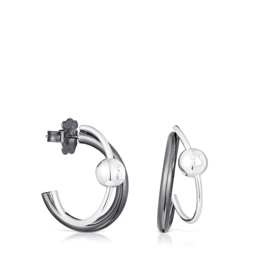 Tous Perfume Silver and dark silver Plump hoop earrings Double