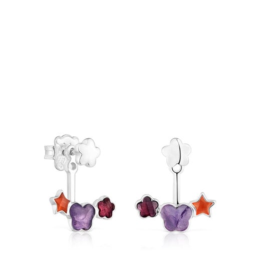 Tous Perfume Silver Bold Motif Earrings with gemstones