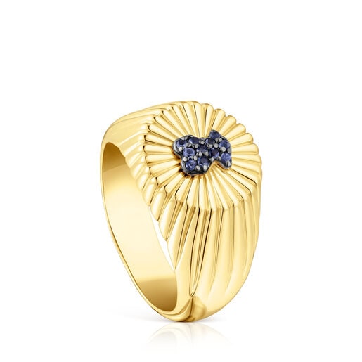 Tous with ring Iris Motif Signet iolite bear vermeil Silver and