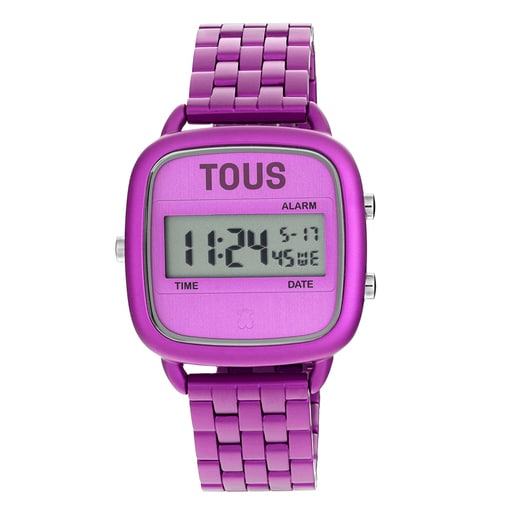 Tous D-Logo with Digital fuchsia watch steel strap
