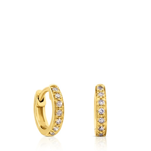 Tous Perfume Gold Gem Power Earrings with omega back. Diamonds