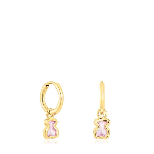Tous Silver pink vermeil Gregal hoop earrings bear
