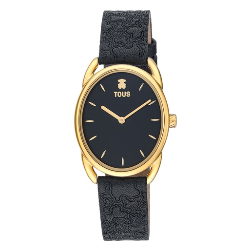 Tous with black Analogue leather Dai watch Steel Kaos strap