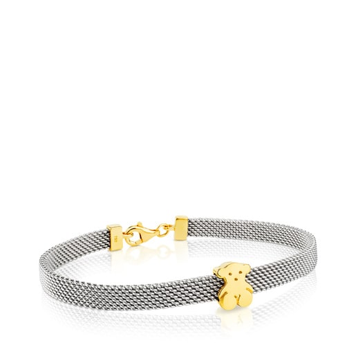 Tous Bolsas Gold and Steel Mesh Bracelet Bear motif