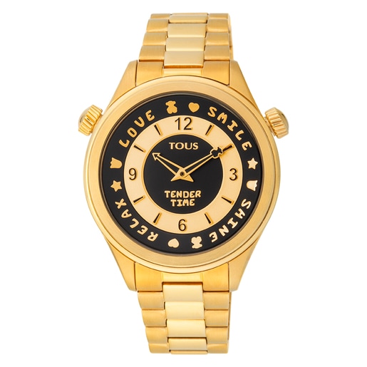 Gold-colored IP Steel Tender Time Watch with rotating bevel | 
