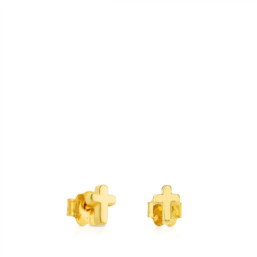 Tous Stud lock. Sweet motif. XXS Cross Dolls Gold Earrings