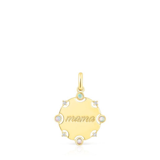 Colonia Tous Gold TOUS Mama opal medallion Pendant with diamonds and
